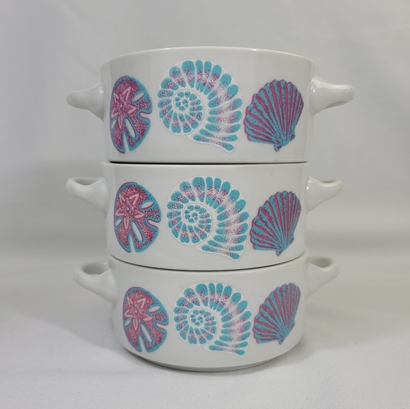 (3) Vtg 1989 Maison Blanche Seashell Motif Soup Bowls With Handles - Picture 9 of 16